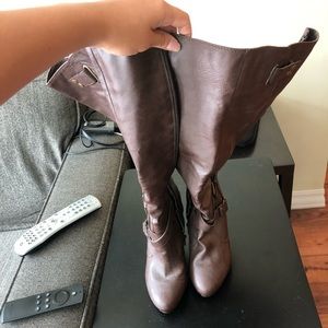 Brown High Below the knee Leather Boot Heels